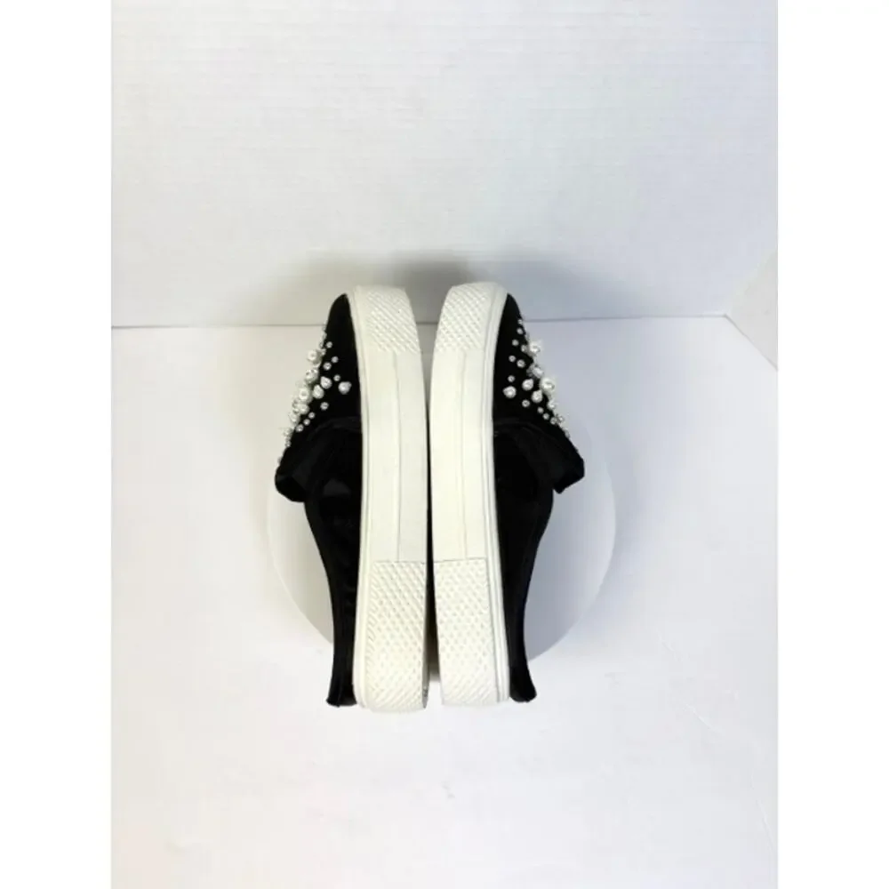 Bebe Sport Fynch Pearl Rhinestone Platform Slip On Sneakers Black Sz 6 Glam Girl
